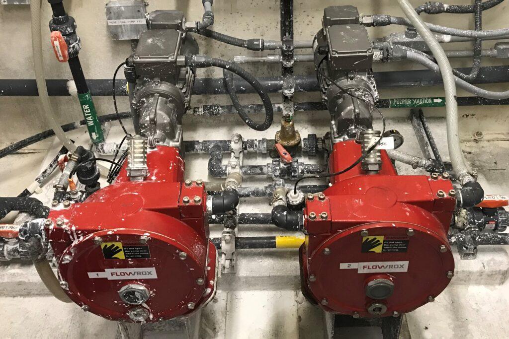 Flowrox hose pump for chemical feed and lime slurry applications at Suburban Pennsylvania Water Treatment Plant.