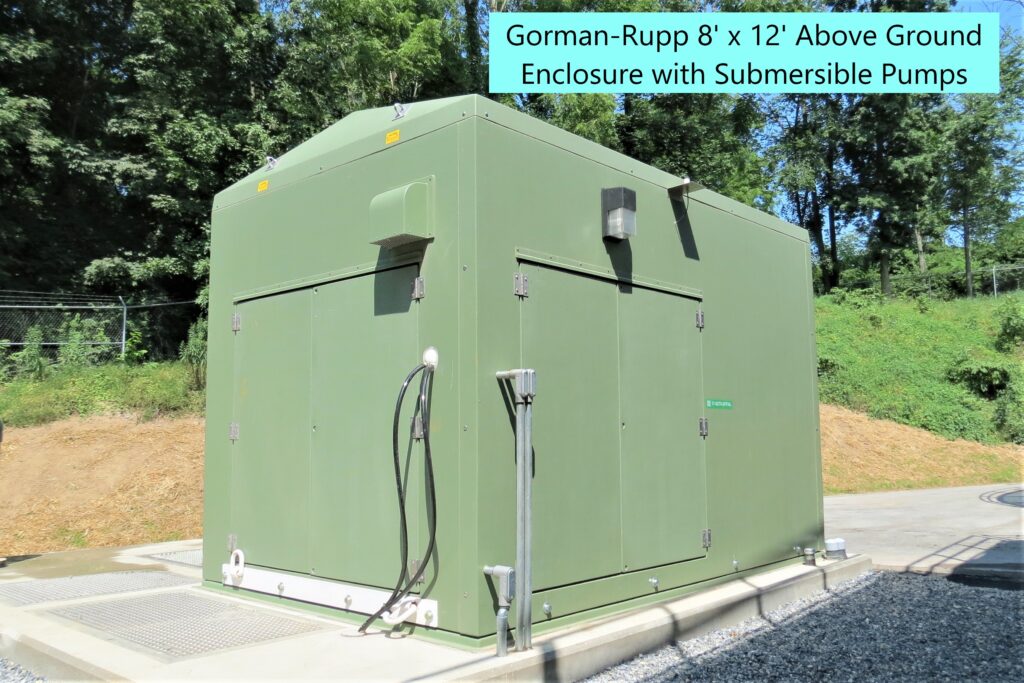 Gorman-Rupp 8'x12' above-ground enclosure with submersible pumps